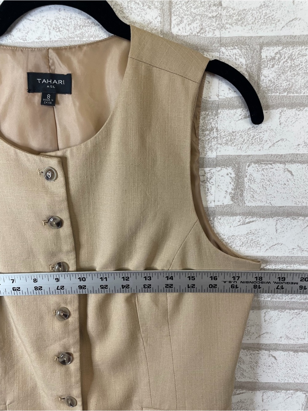 Tahari ASL Beige Tan Button-Front Lined Vest Blazer Size 8 - Picture 10 of 10